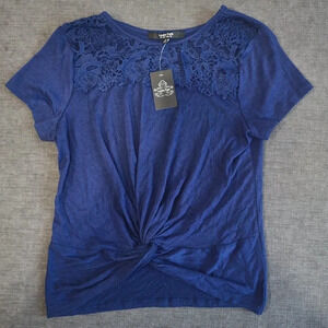 Louise Paris Women's Blue Short Sleeve Floral Print Pullover Top Size Sm…